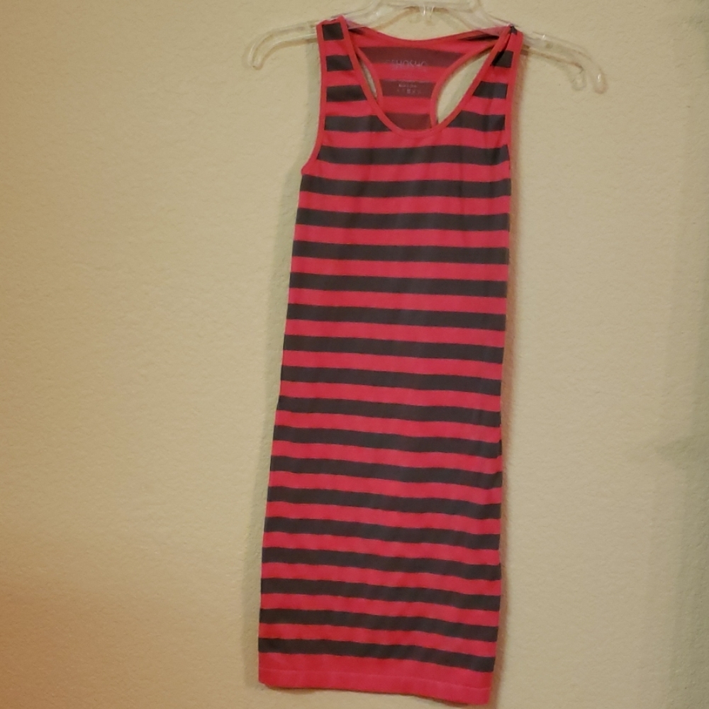 Pink and gray striped racerback dress.